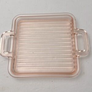 Vintage Pink Depression Glass MCM Tray with Handles